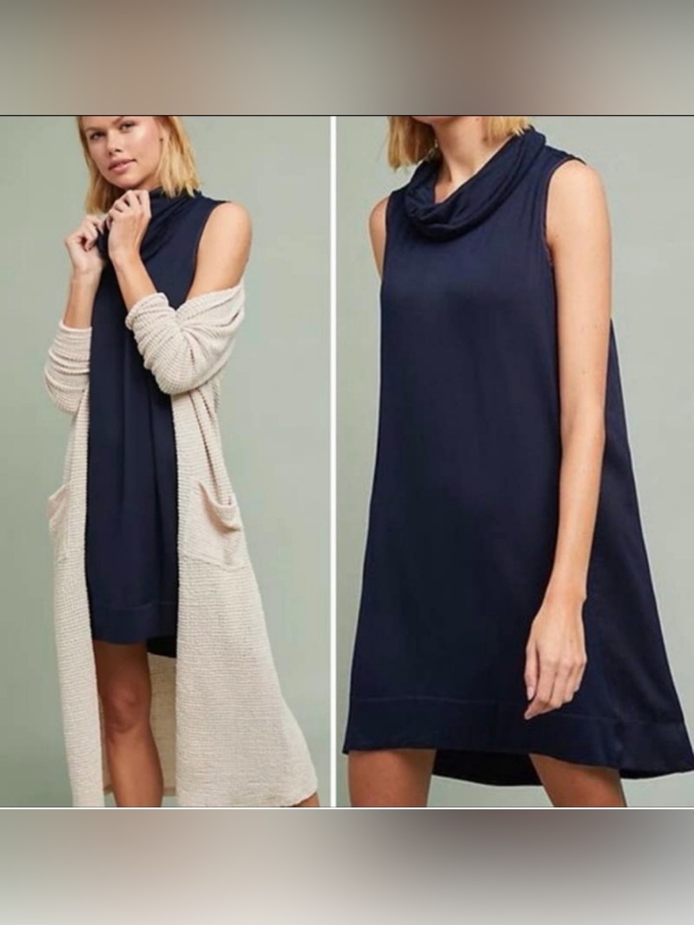 Anthropologie Saturday/Sunday Navy blue Carly Cowl Neck Dress - Medium